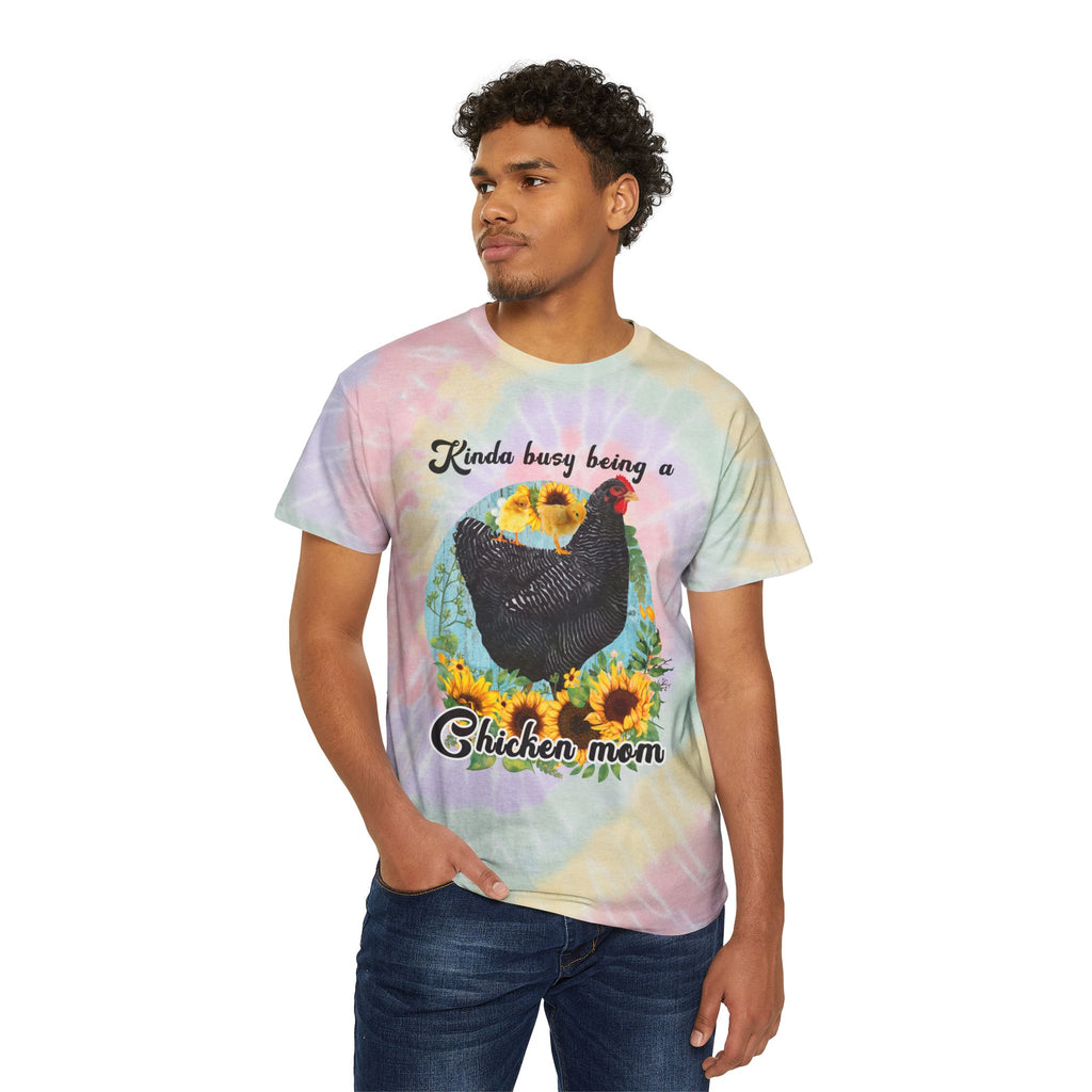 Kinda Busy Being a Chicken Mom Tie-Dye T-Shirt – Funny Chicken Mama Tee, Sunflower Farm Shirt, Backyard Chicken Lover Apparel
