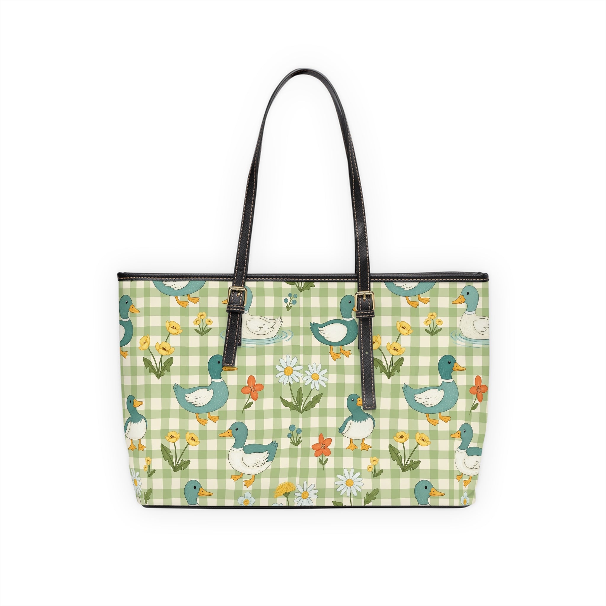 Gingham Goose Shoulder Bag | Cottagecore Farmhouse Tote Purse | Country Goose Handbag | Homestead Market Bag | Rustic Farm Animal PU Leather Tote