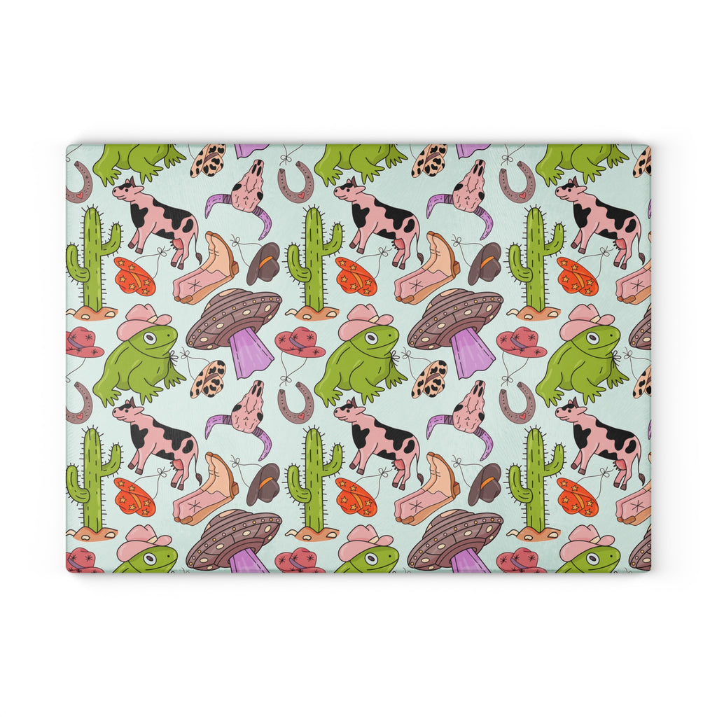 Cowgirl Western Glass Cutting Board | Pink Western Kitchen Decor | Cowboy Boots & Cactus Tempered Glass Cutting Board | Gumpert Homestead