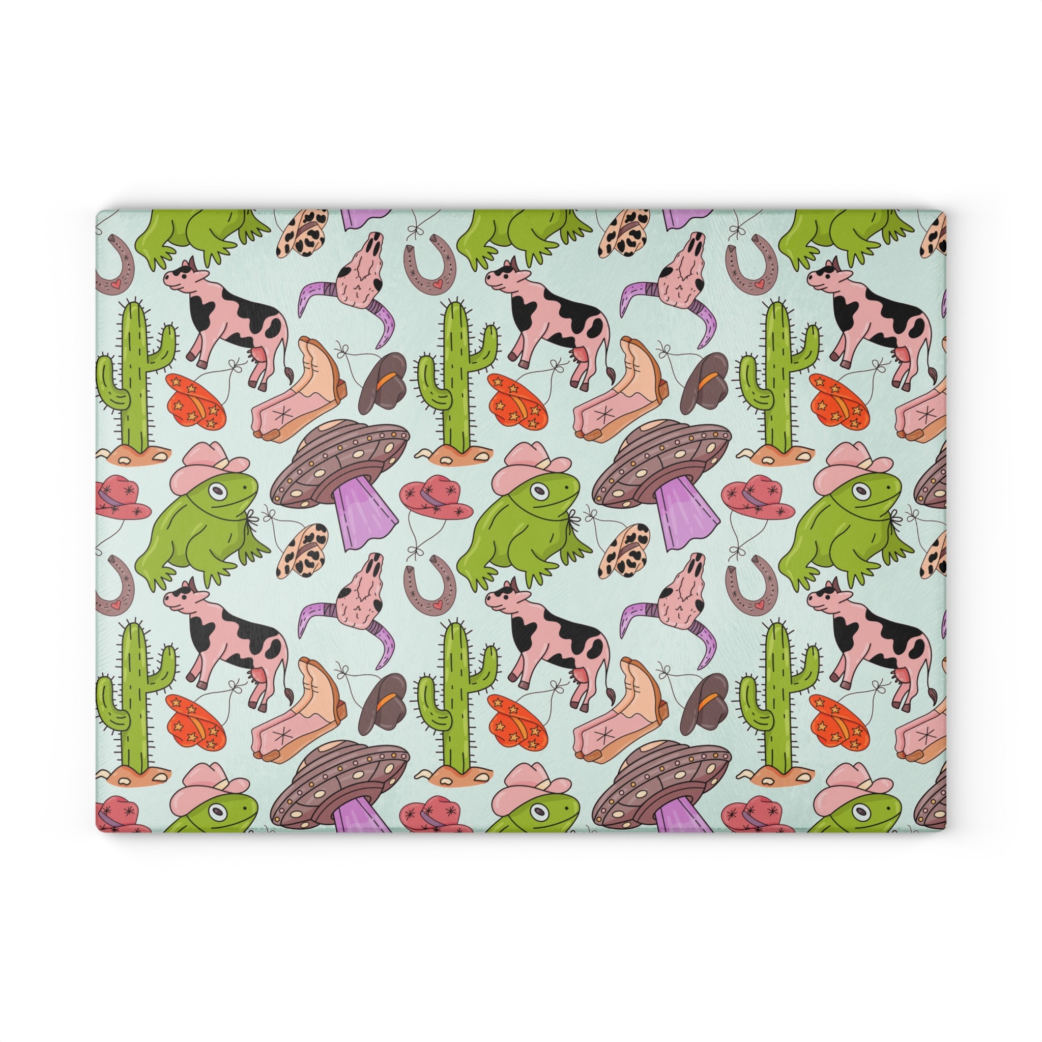 Cowgirl Western Glass Cutting Board | Pink Western Kitchen Decor | Cowboy Boots & Cactus Tempered Glass Cutting Board | Gumpert Homestead