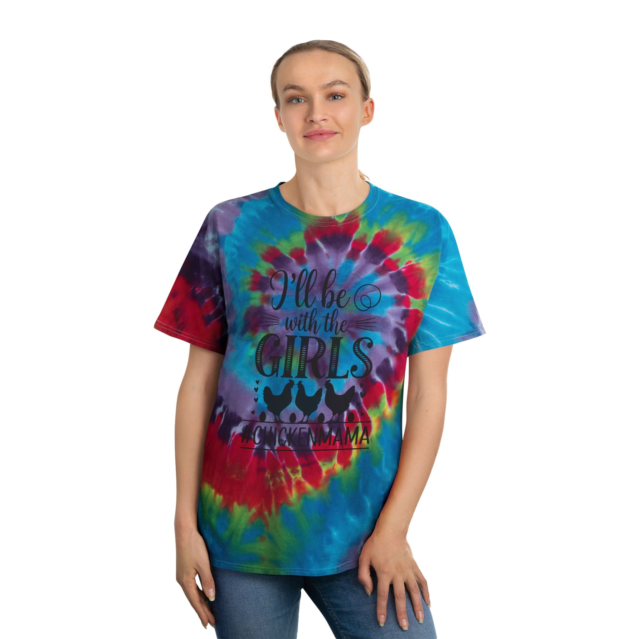 I’ll Be With the Girls Chicken Mama Tie-Dye T-Shirt – Funny Chicken Mom Tee, Farm Girl Shirt, Backyard Chicken Lover Apparel