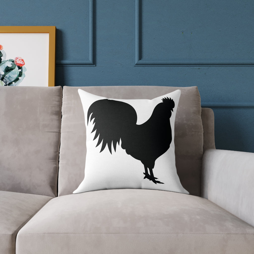 Farmhouse Rooster Silhouette Throw Pillow – Rustic Chicken Decor Cushion, Neutral Country Homestead Accent Pillow