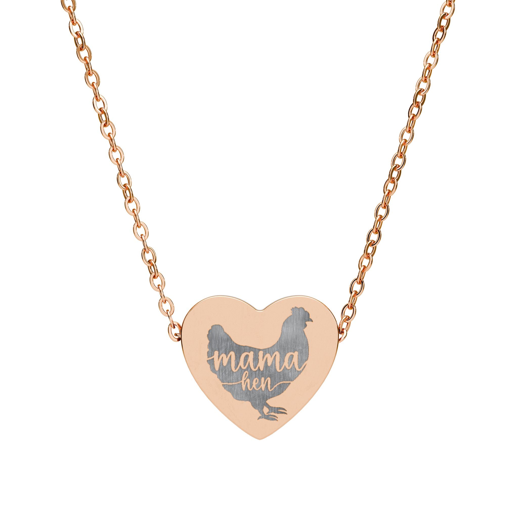 Mama Hen Heart Necklace – Chicken Mama Jewelry, Rose Gold Farmhouse Necklace, Backyard Chicken Mom Gift