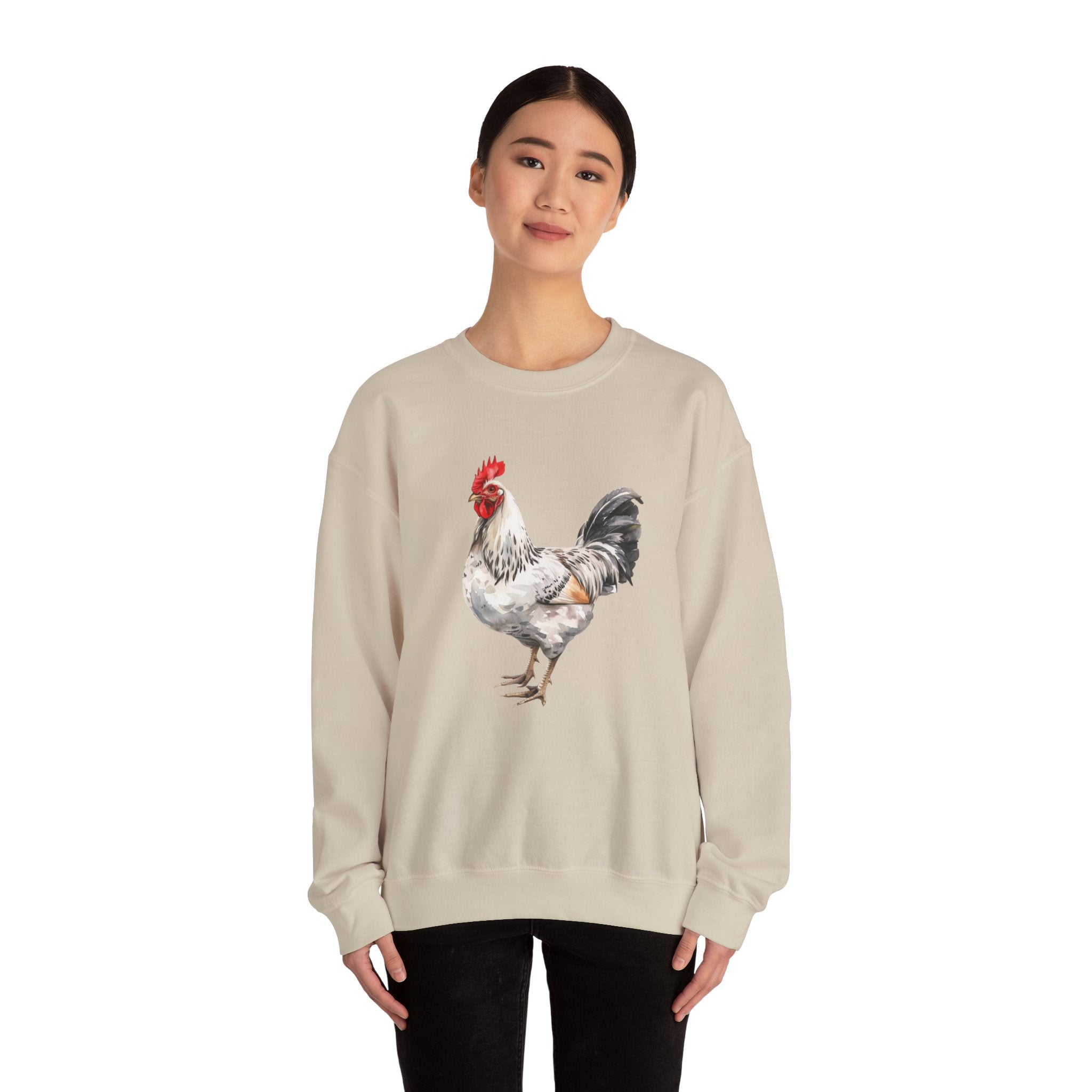 Light Sussex Rooster Sweatshirt – Farmhouse Chicken Crewneck, Heritage Sussex Rooster Pullover, Homestead Apparel
