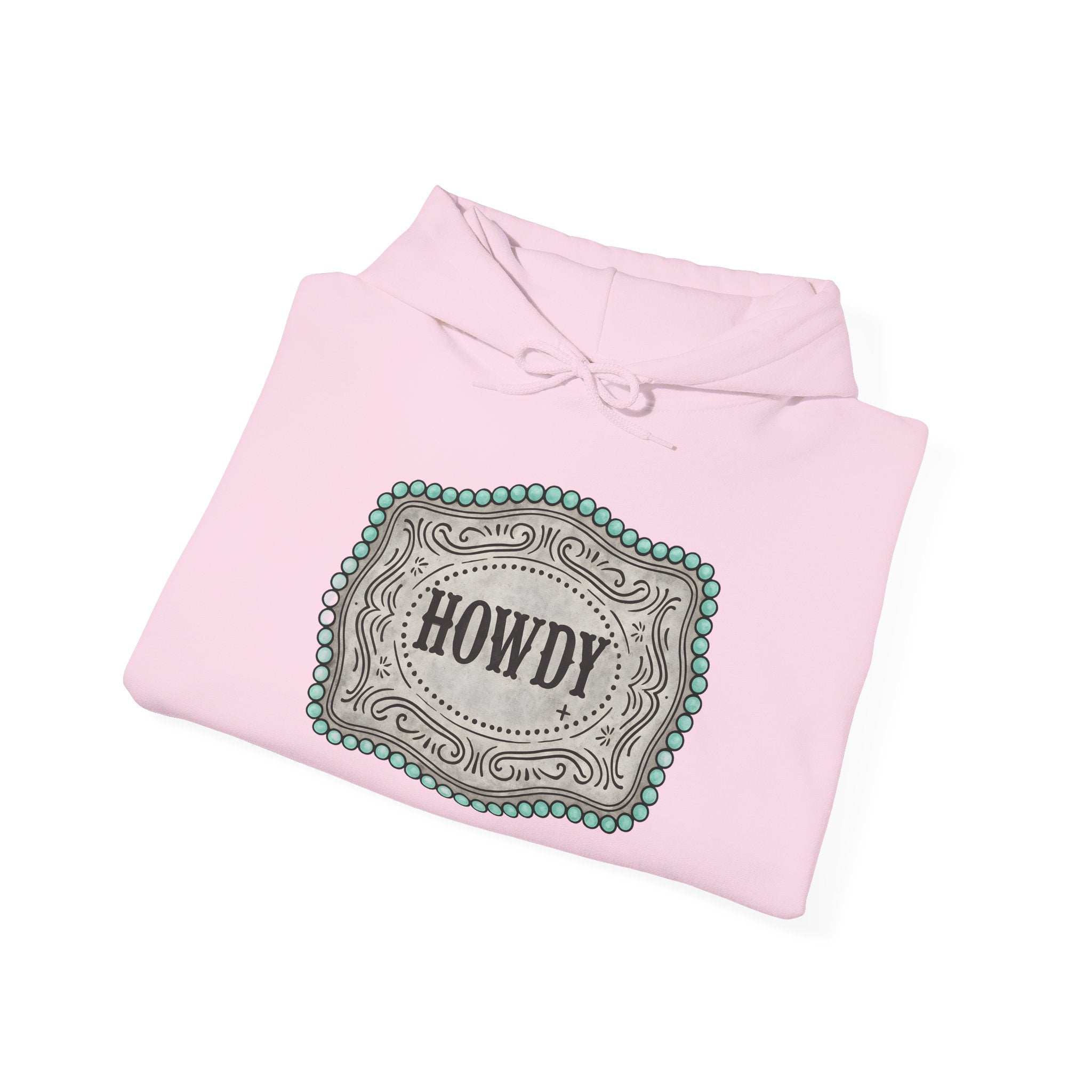 Howdy Turquoise Beaded Rodeo Belt Buckle Hoodie – Unisex Farmhouse Western Sweatshirt | Country Homestead Apparel