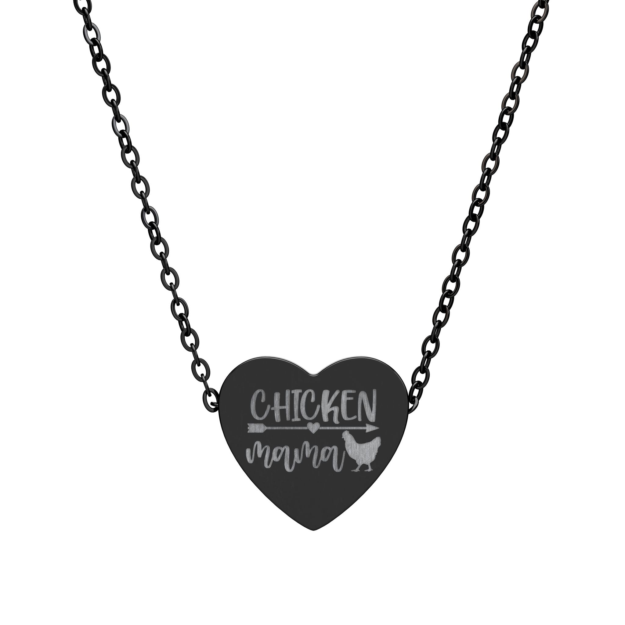 Chicken Mama Heart Necklace – Farm Lover Jewelry, Stainless Steel Engraved Necklace, Chicken Mom Gift