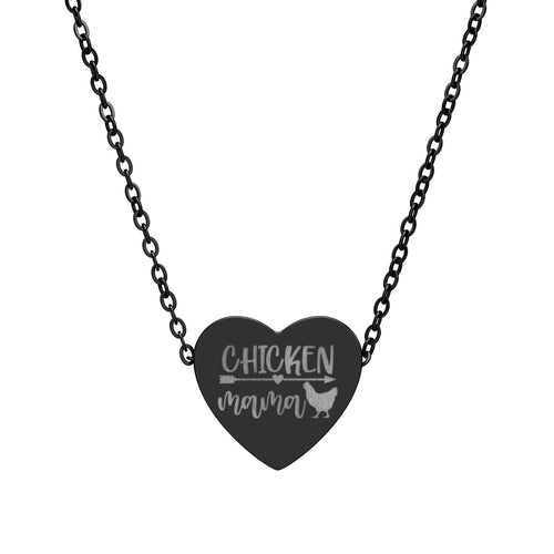 Chicken Mama Heart Necklace – Farm Lover Jewelry, Stainless Steel Engraved Necklace, Chicken Mom Gift