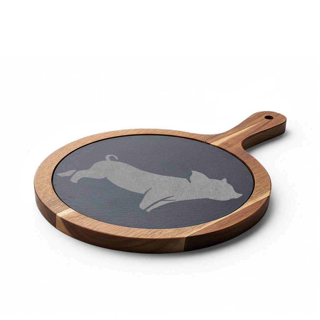 Piglet Engraved Charcuterie Board Set | Farmhouse Slate Cheese Board with Knives | Rustic Farm Kitchen Serving Board | Homestead Pig Lover Gift