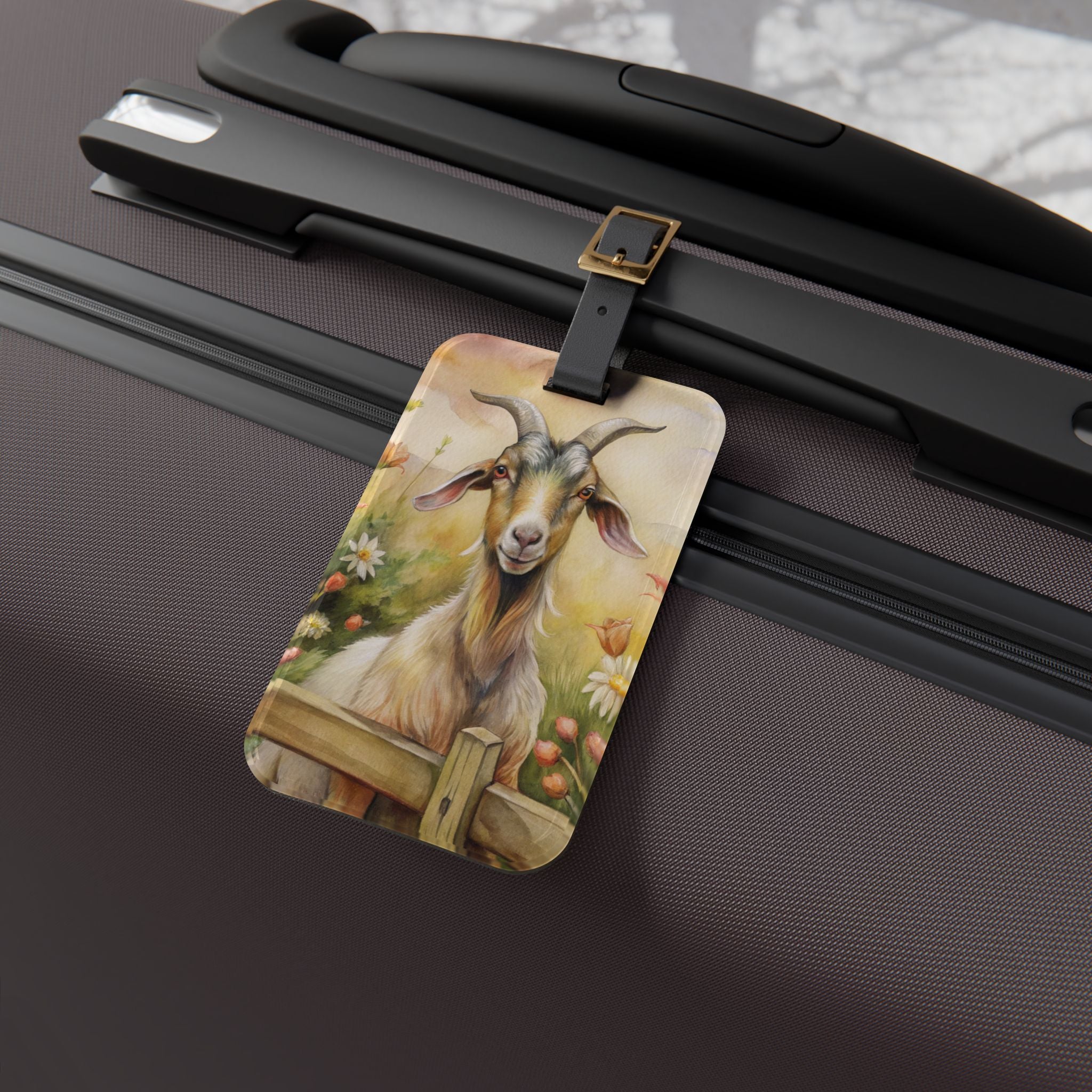 Goat Luggage Tag | Farmhouse Travel Accessory | Rustic Goat Suitcase Tag | Cottagecore Farm Animal Bag Identifier | Gumpert Homestead