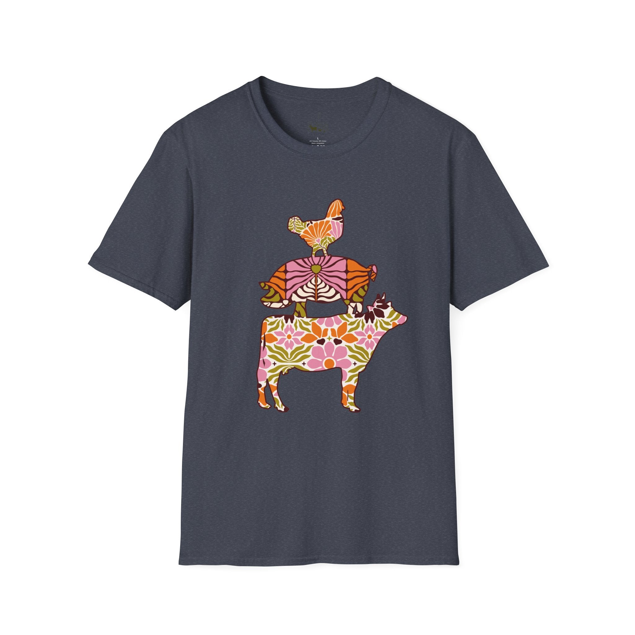 Floral Pig Stack T-Shirt – Cute Farm Pig Shirt, Cottagecore Pig Graphic Tee, Farm Life Animal Shirt, Homestead Apparel, Pig Lover Gift