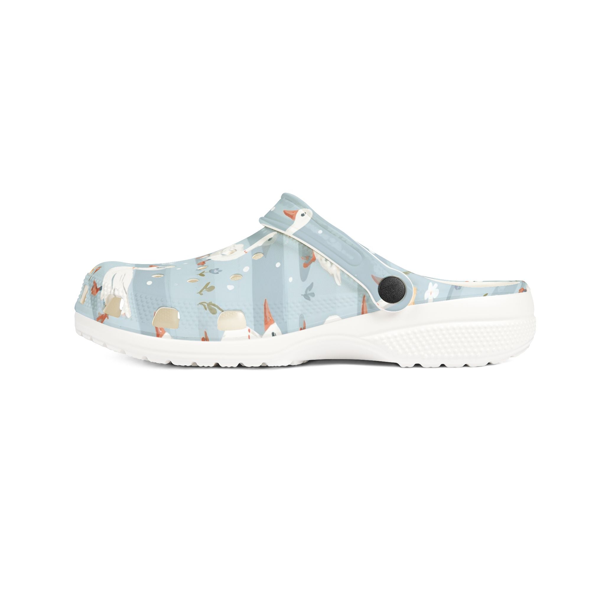 Cottagecore Goose Stripe EVA Clogs – Pastel Farm Goose Slip-On Shoes for Homestead Living
