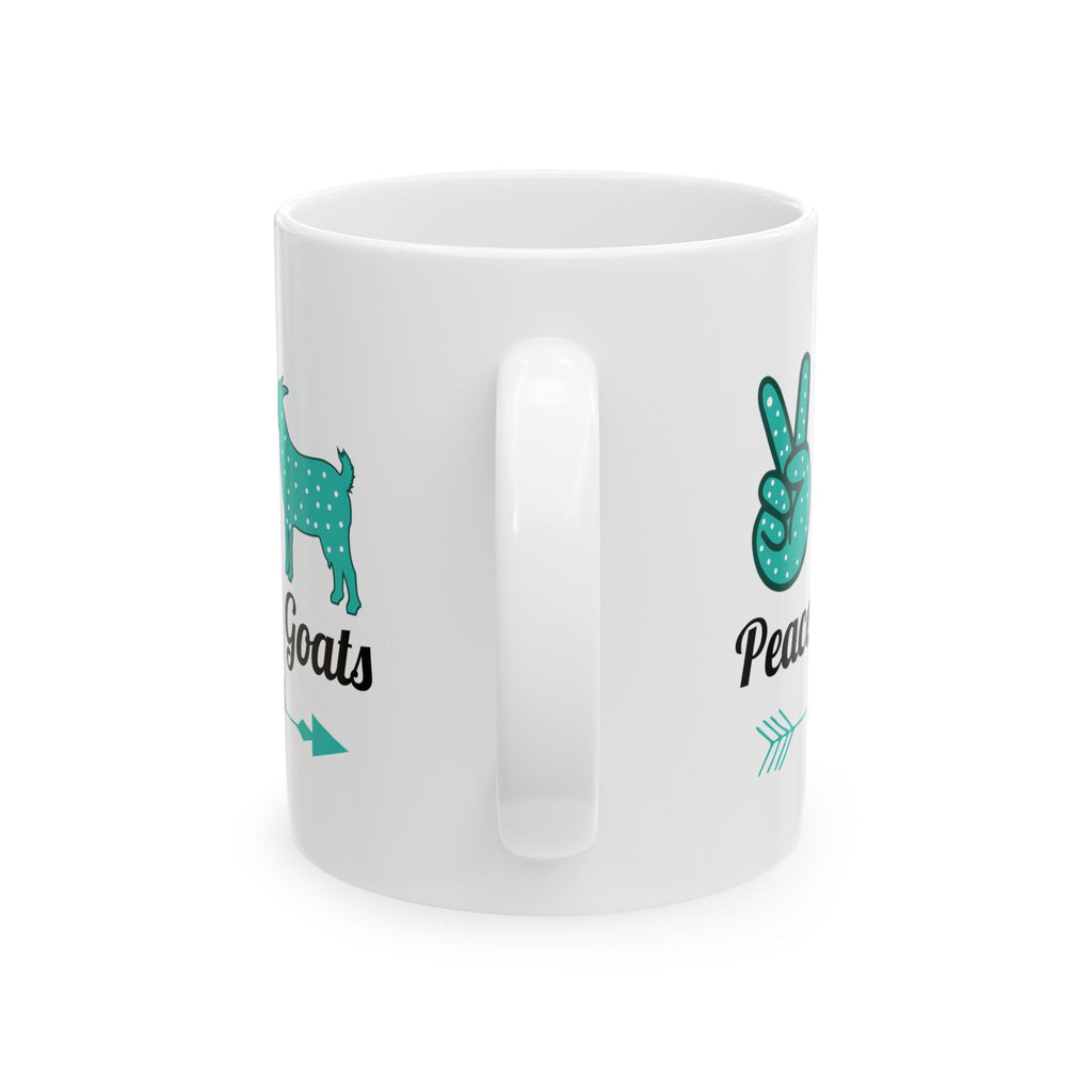 Peace Love Goats Ceramic Mug – Farm Homestead Coffee Cup, Goat Lover Gift, Sustainable Living Mug (11oz, 15oz)