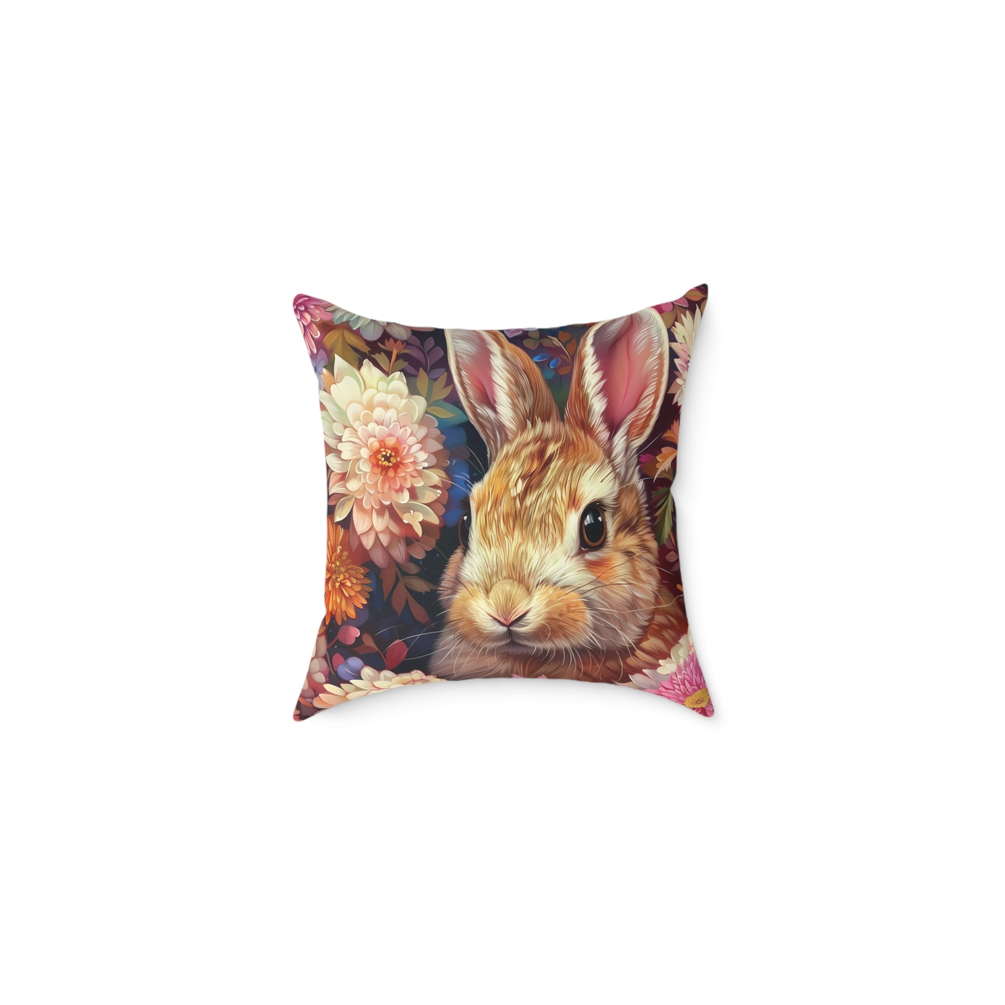 Floral Bunny Throw Pillow | Cottagecore Rabbit Accent Pillow | Woodland Farmhouse Decor Cushion | Wildflower Bunny Pillow | Gumpert Homestead