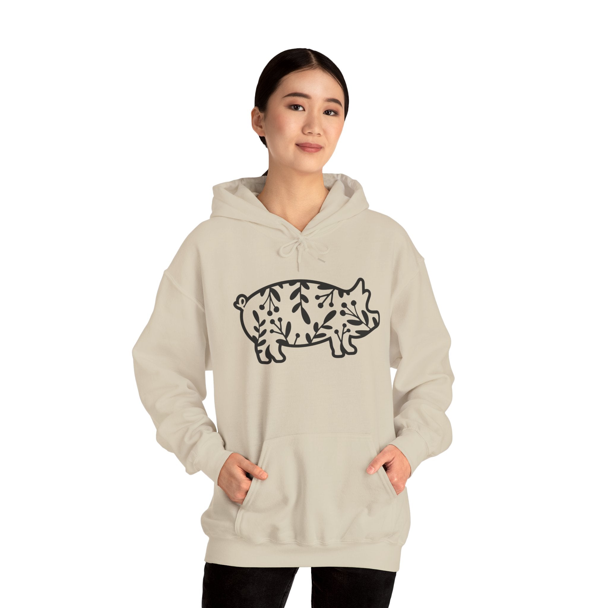 Floral Pig Silhouette Hoodie – Farm Life Sweatshirt, Pig Lover Pullover, Homestead Hoodie, Mini Pig Apparel, Farm Animal Hoodie, Country Living Unisex Hoodie