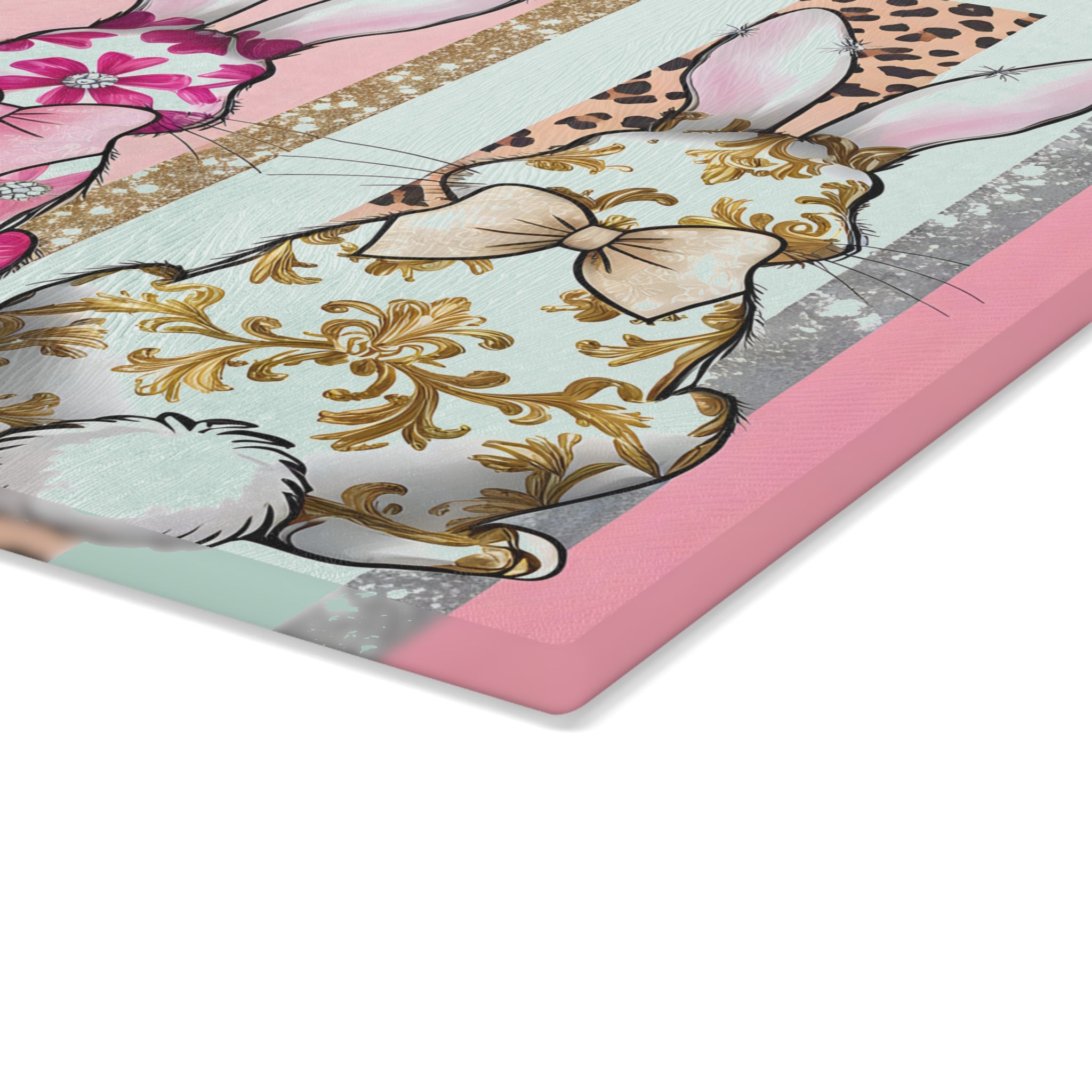 Pink Bunny Glass Cutting Board | Whimsical Rabbit Kitchen Decor | Cottagecore Easter Tempered Glass Cutting Board | Gumpert Homestead