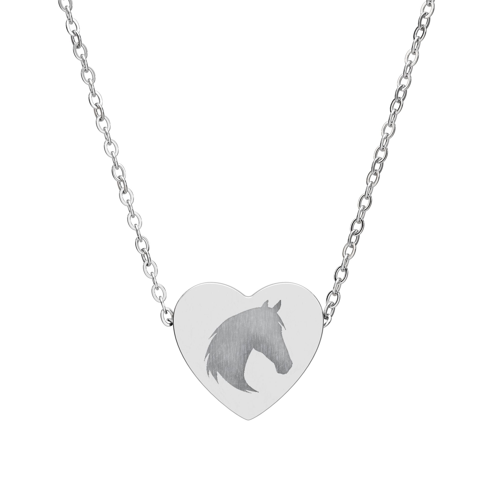 Horse Head Heart Necklace | Equestrian Horse Lover Jewelry | Engraved Stainless Steel Heart Pendant | Cowgirl Ranch Horse Gift