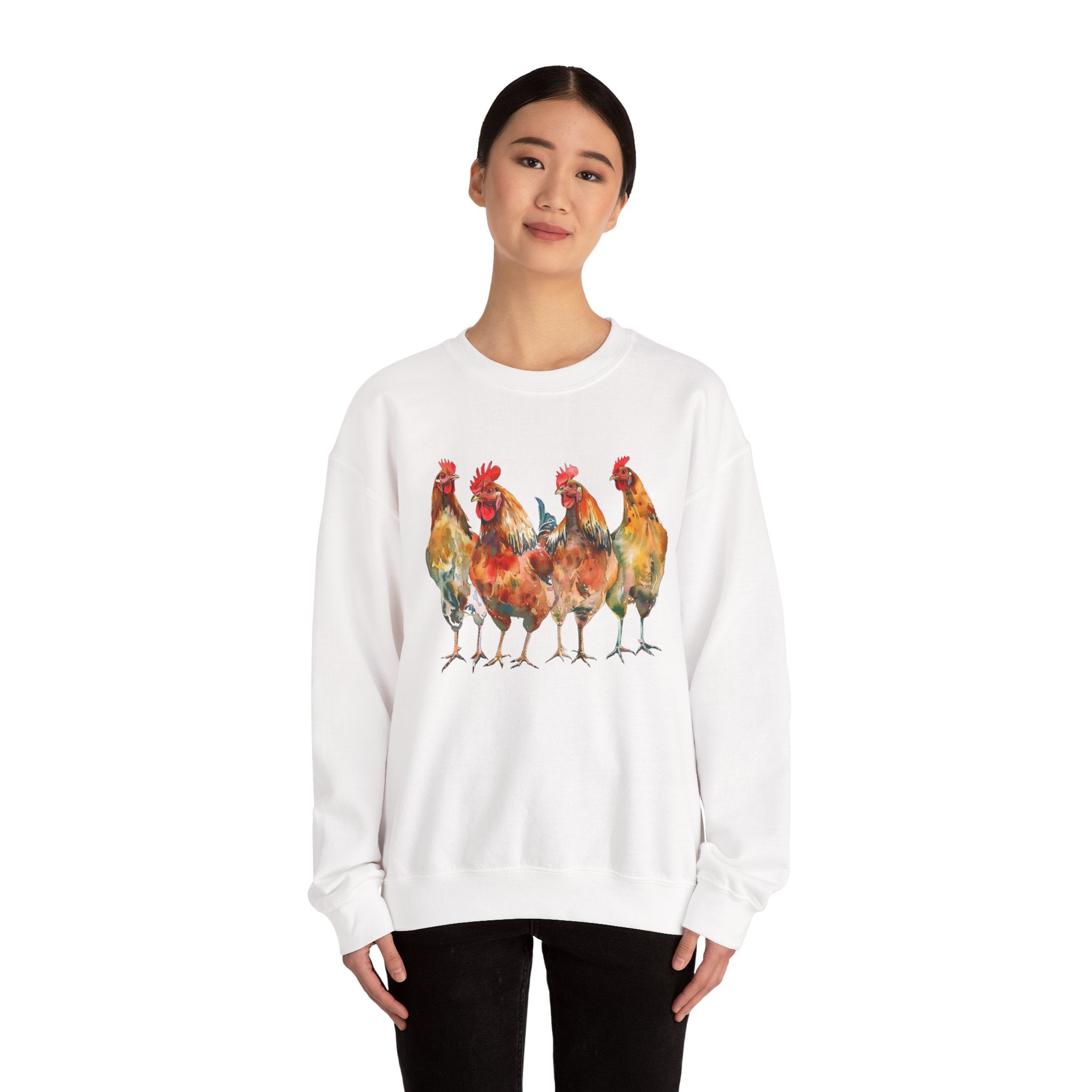 Chicken Flock Sweatshirt – Farmhouse Hen Lineup Crewneck, Cozy Homestead Chicken Mom Pullover, Unisex Gildan 18000