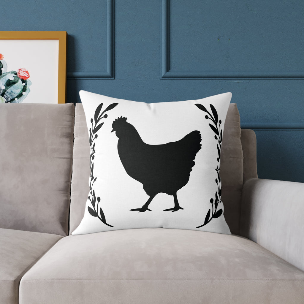 Farmhouse Chicken Silhouette Throw Pillow – Rustic Chicken Decor Cushion, Neutral Country Homestead Accent Pillow
