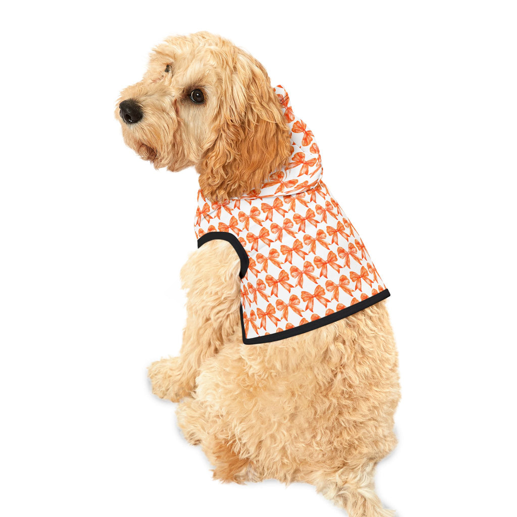 Orange Coquette Bows Cute Pet Hoodie - Adorable Puppy Sweater, Small Dog Outfit, Furry Friend Gift, Pet Apparel, Animal Lover Present