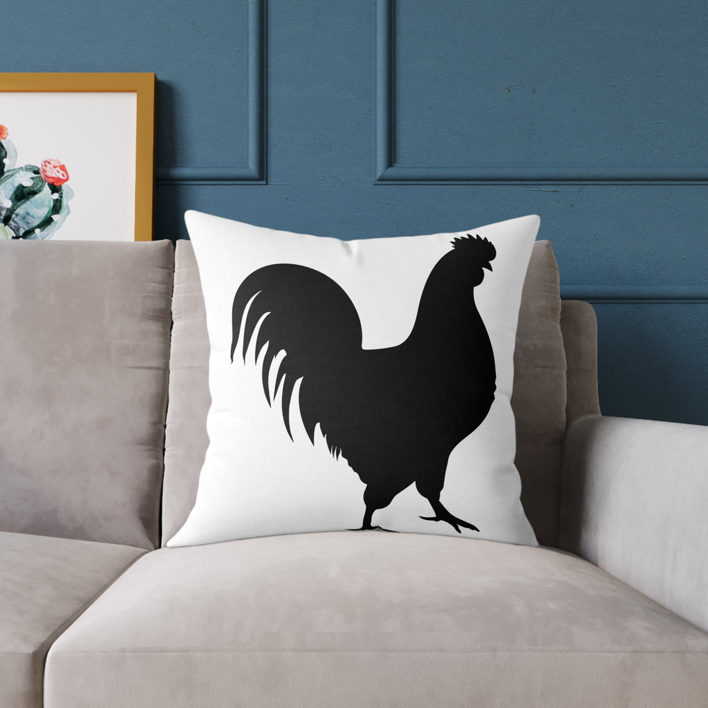 Farmhouse Rooster Silhouette Throw Pillow – Rustic Chicken Decor Cushion, Neutral Country Homestead Accent Pillow