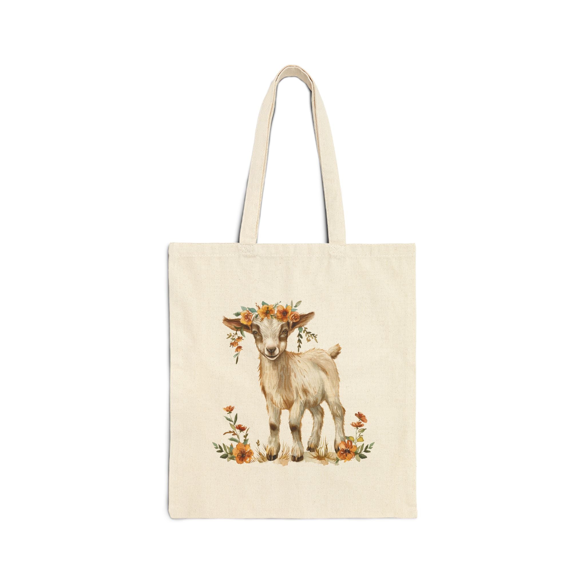 Floral Goat Canvas Tote Bag – Cottagecore Goat Mom Market Bag, Farmhouse Goat Lover Reusable Tote