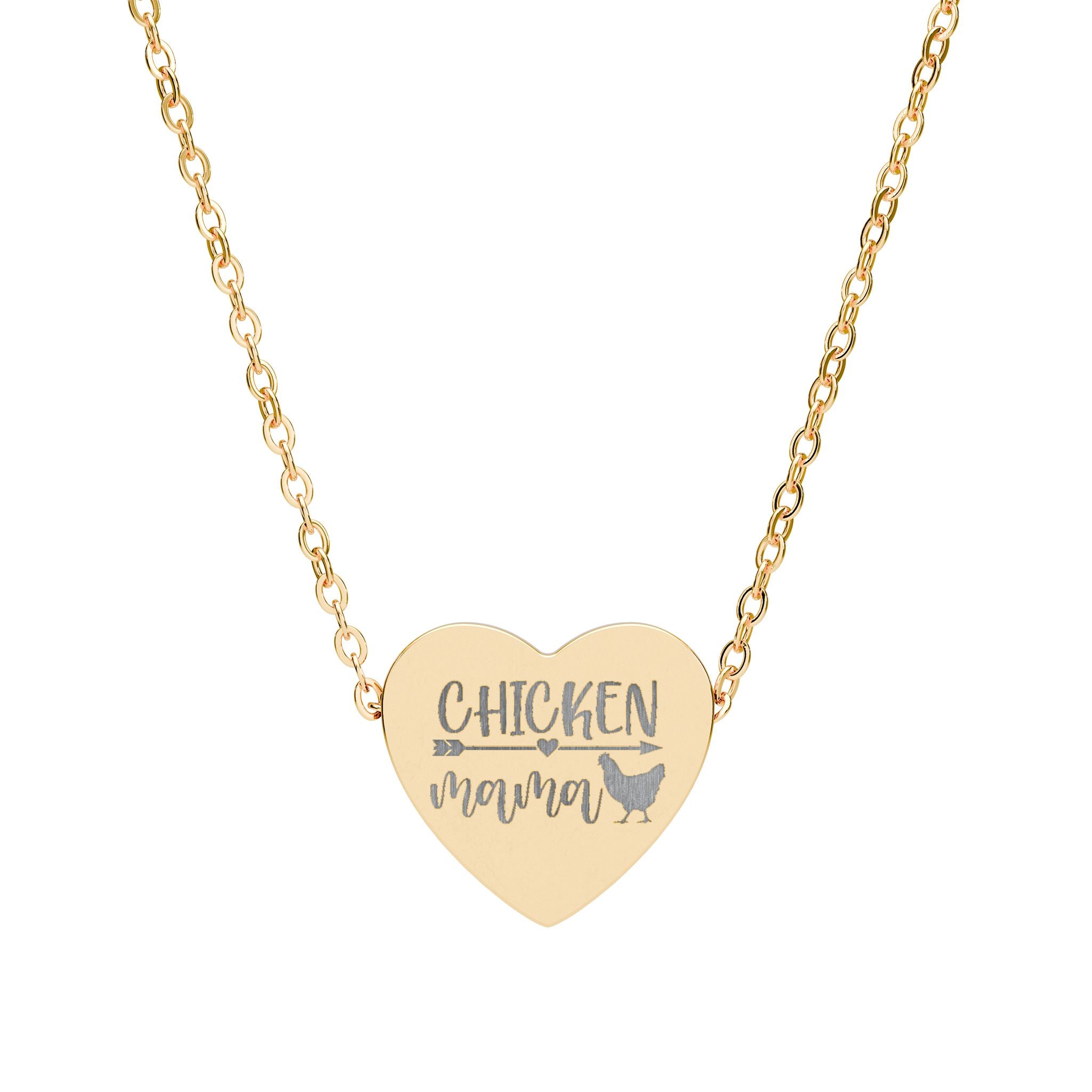 Chicken Mama Heart Necklace – Farm Lover Jewelry, Stainless Steel Engraved Necklace, Chicken Mom Gift