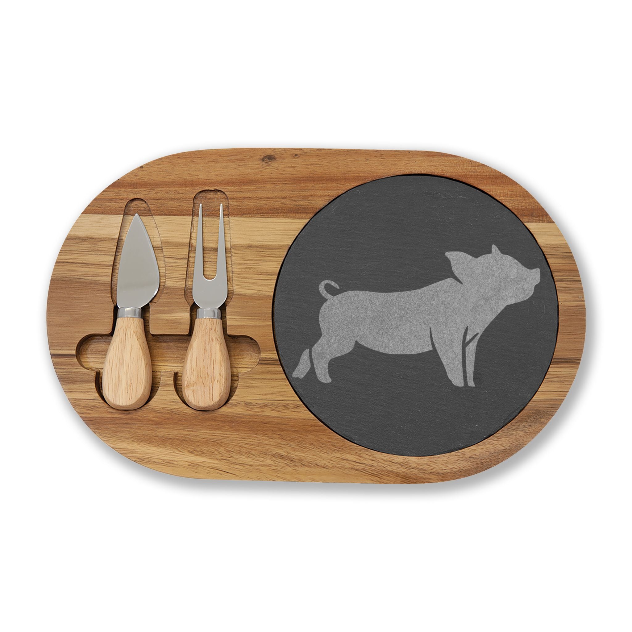 Piglet Engraved Charcuterie Board Set | Farmhouse Slate Cheese Board with Knives | Rustic Farm Kitchen Serving Board | Homestead Pig Lover Gift