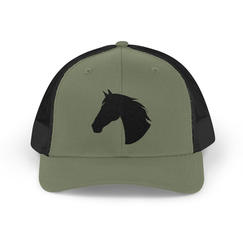 Horse Head Trucker Hat | Western Horse Silhouette Mesh Snapback Cap | Equestrian Ranch Hat | Rustic Farm Life Cowboy Cowgirl Horse Lover Hat