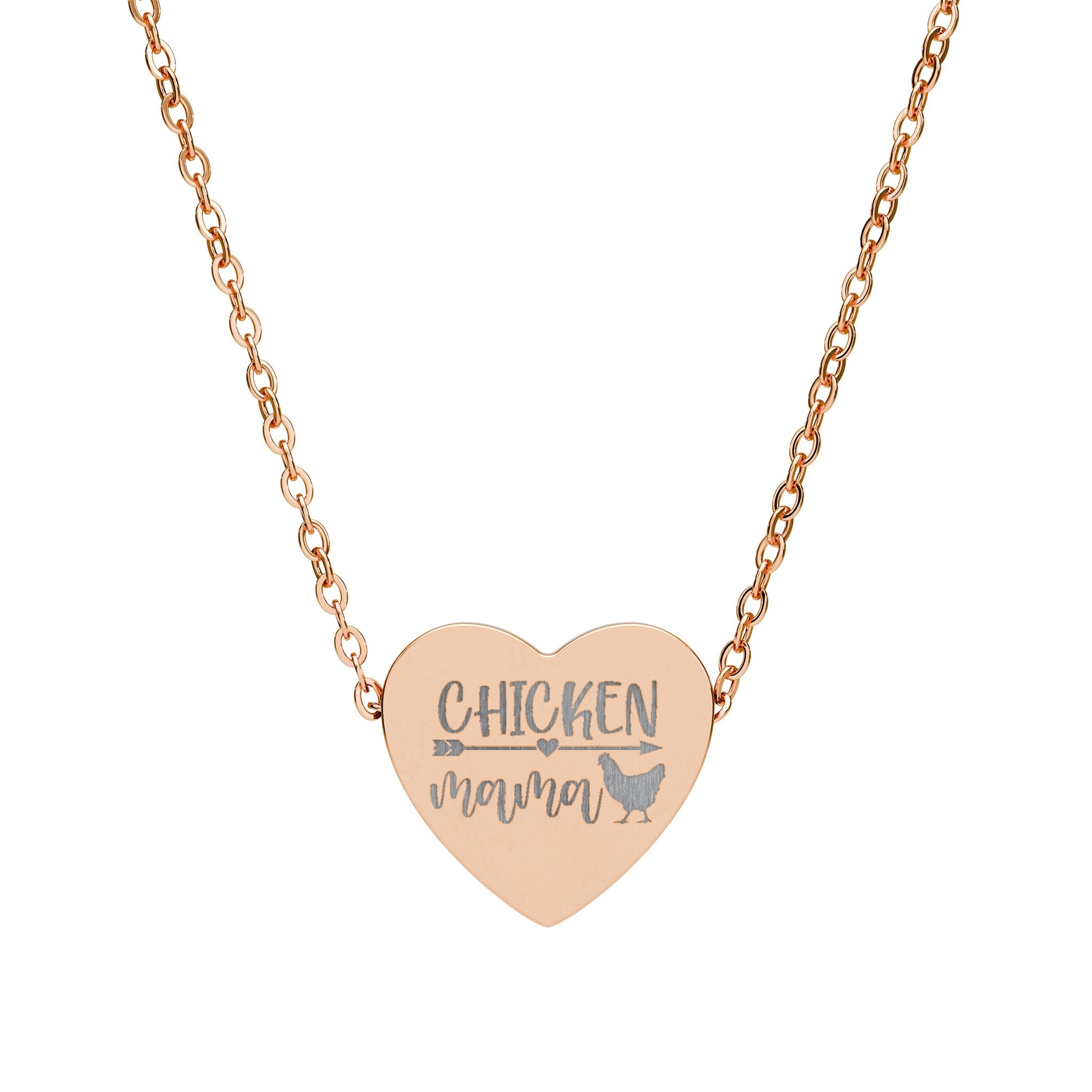 Chicken Mama Heart Necklace – Farm Lover Jewelry, Stainless Steel Engraved Necklace, Chicken Mom Gift