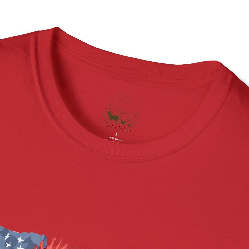 Patriotic Chicken T-Shirt – American Flag Hen Shirt, Farm Life Tee, 4th of July Chicken Shirt, Backyard Chicken Keeper Gift, Homestead Farm Apparel