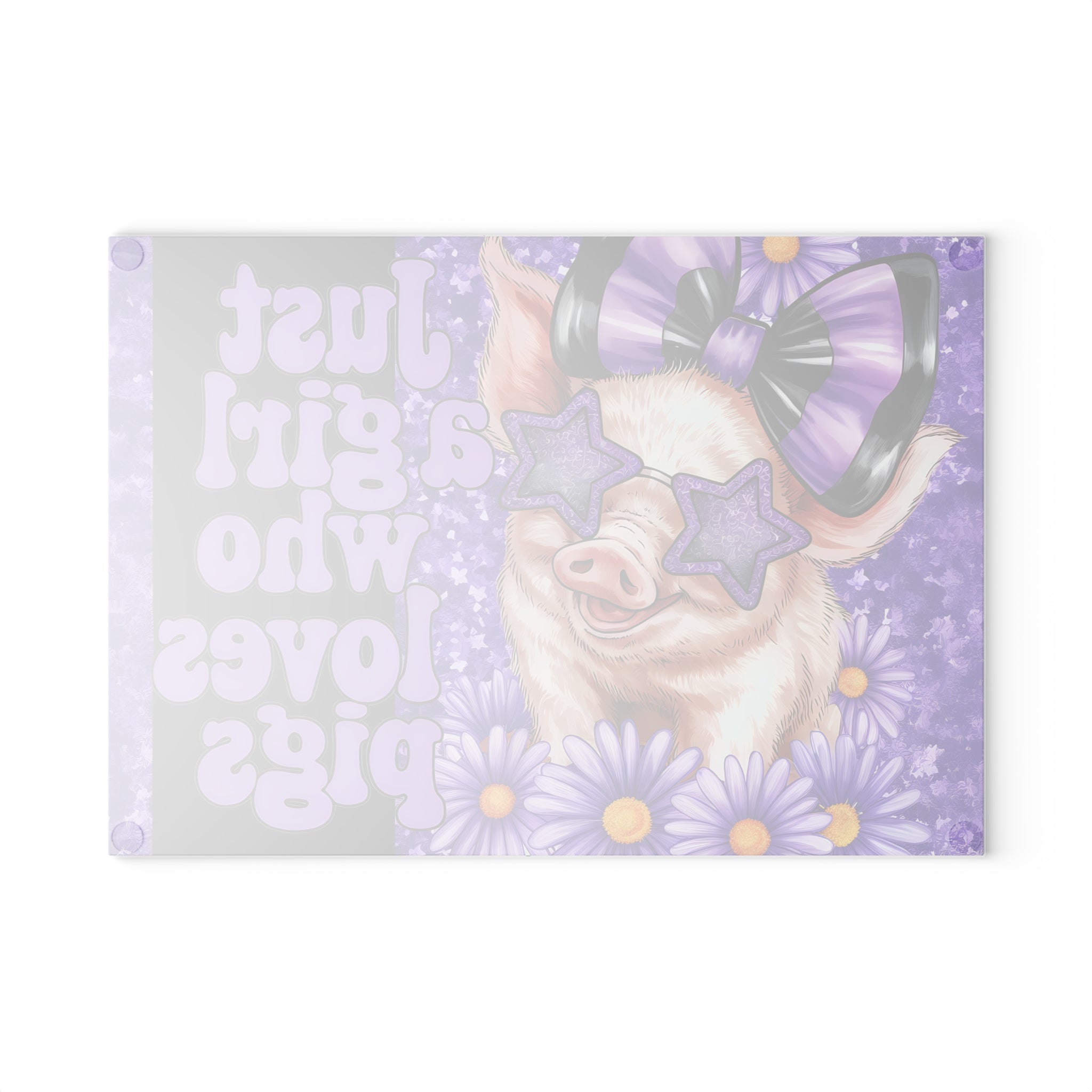 “Just a Girl Who Loves Pigs” Glass Cutting Board – Purple Floral Pig Kitchen Decor, Farmhouse Pig Lover Gift, Country Homestead Cutting Board