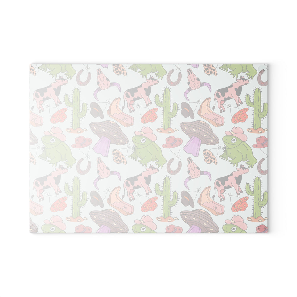 Cowgirl Western Glass Cutting Board | Pink Western Kitchen Decor | Cowboy Boots & Cactus Tempered Glass Cutting Board | Gumpert Homestead