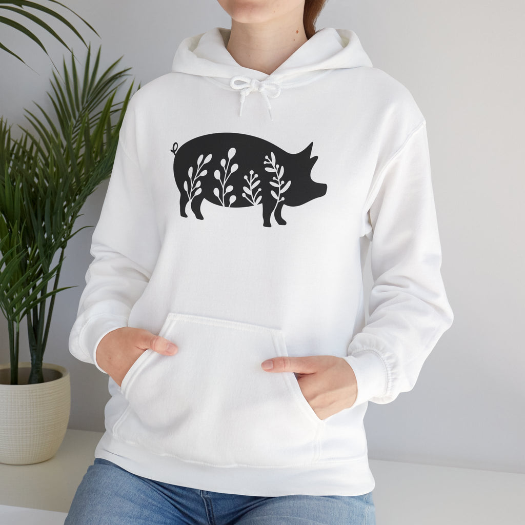 Floral Pig Silhouette Hoodie – Farm Life Sweatshirt, Pig Lover Pullover, Homestead Hoodie, Mini Pig Apparel, Farm Animal Hoodie, Country Living Unisex Hoodie