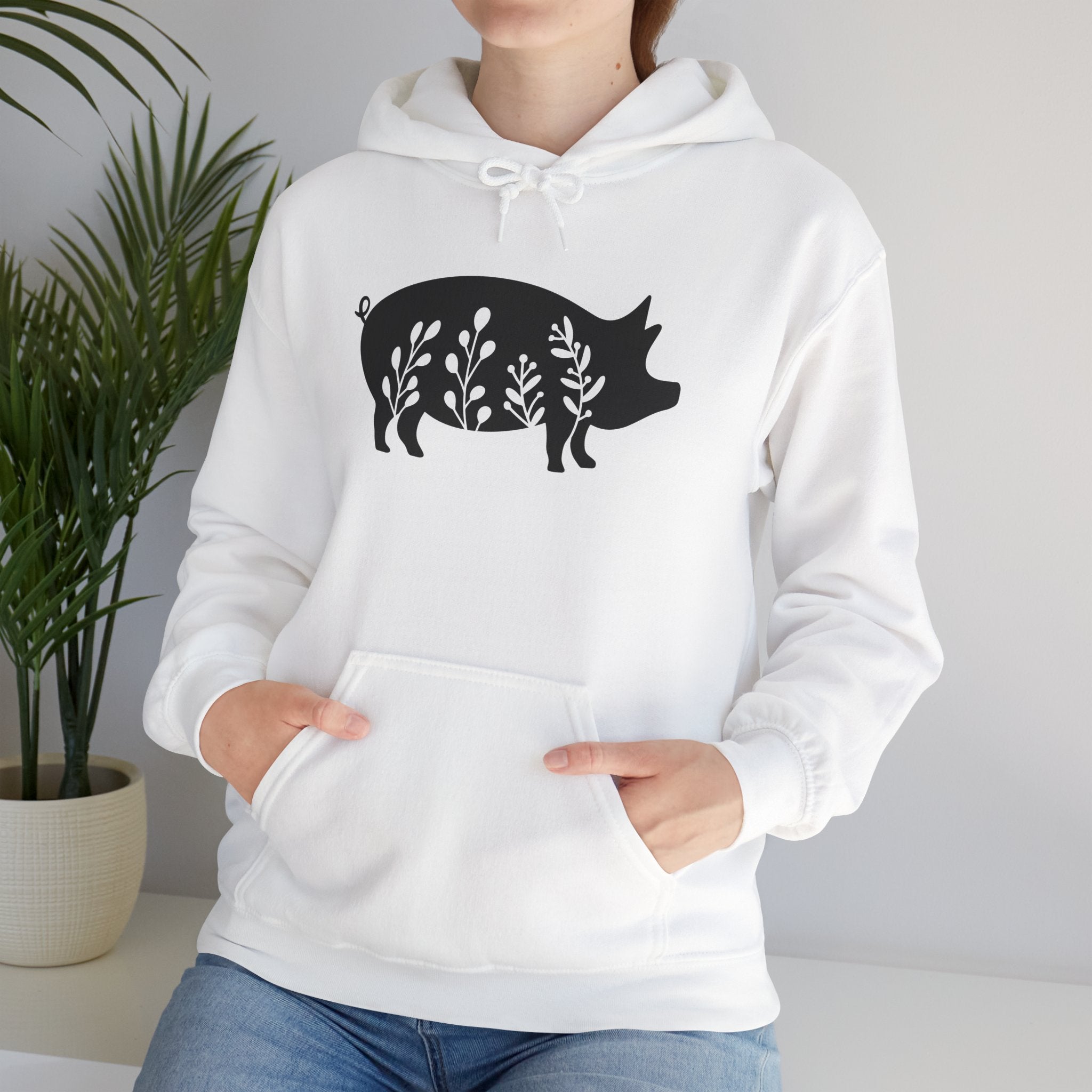 Floral Pig Silhouette Hoodie – Farm Life Sweatshirt, Pig Lover Pullover, Homestead Hoodie, Mini Pig Apparel, Farm Animal Hoodie, Country Living Unisex Hoodie