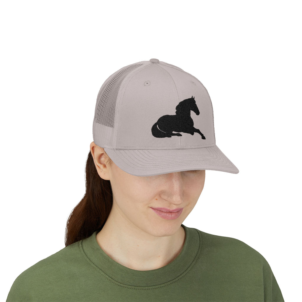 Resting Horse Trucker Hat | Laying Horse Silhouette Mesh Snapback Cap | Western Ranch Horse Lover Hat | Rustic Farm Life Cowboy Cowgirl Cap