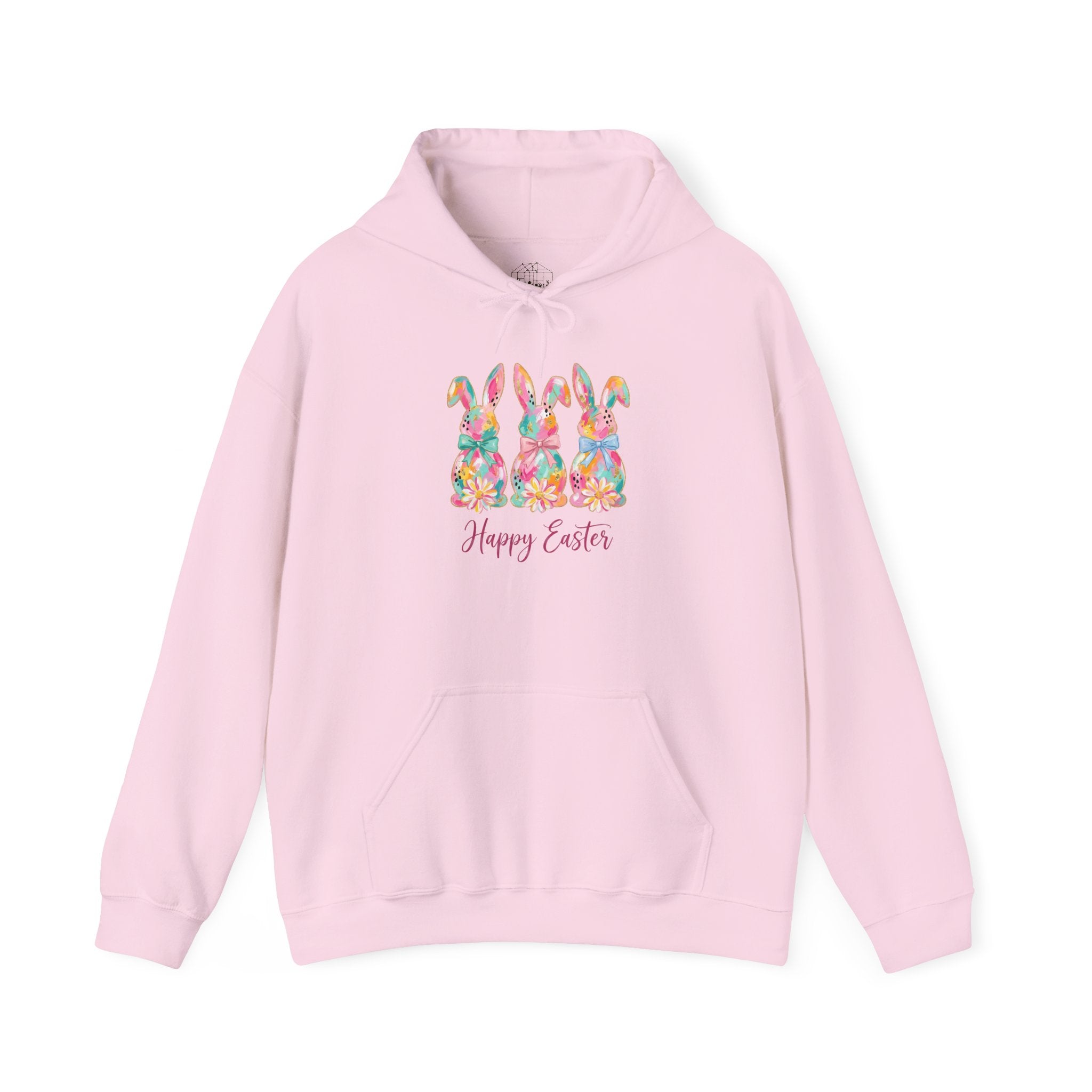 Happy Easter Bunny Hoodie Pink | Colorful Easter Rabbit Sweatshirt | Cottagecore Spring Bunny Pullover | Farmhouse Easter Hoodie | Homestead Holiday Apparel