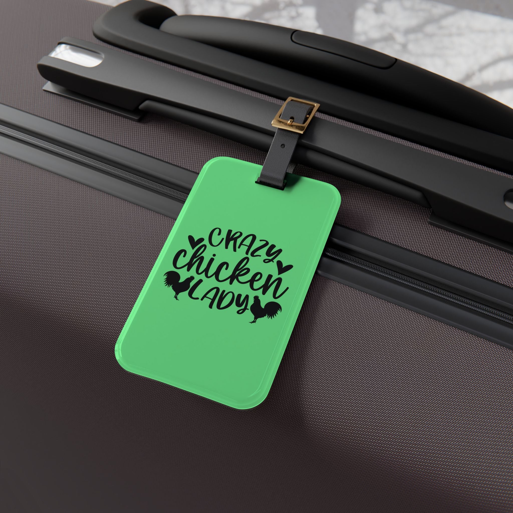 Green Crazy Chicken Lady Luggage Tag | Funny Chicken Travel Tag | Farm Girl Suitcase Identifier | Chicken Lover Travel Accessory | Gumpert Homestead