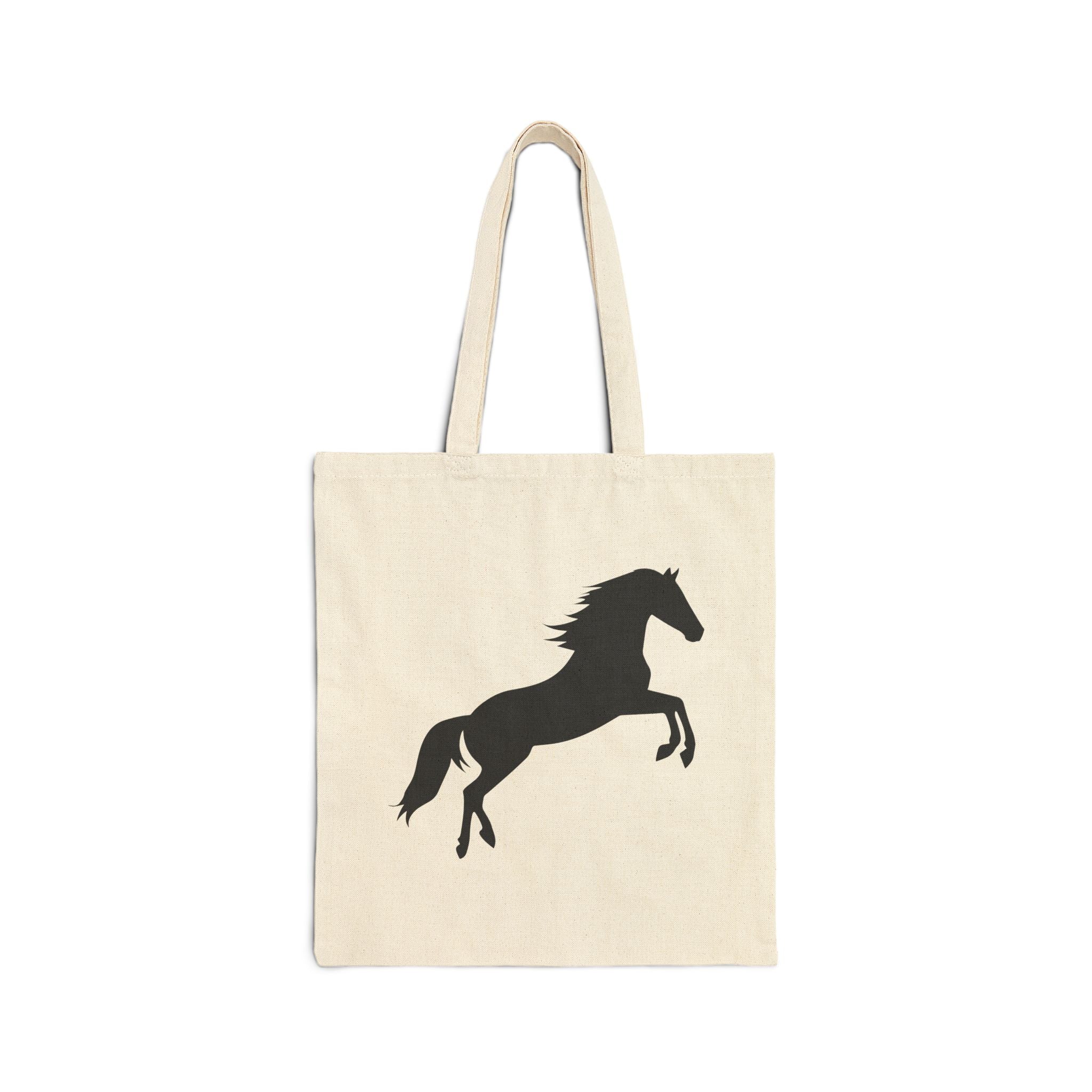 Rearing Horse Silhouette Canvas Tote Bag | Equestrian Farm Tote | Minimalist Horse Lover Market Bag | Rustic Farmhouse Country Tote