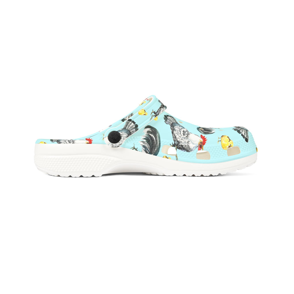 Chicken Print EVA Clogs – Farm Life Chicken Shoes, Backyard Chicken Slip-On, Homestead Comfort Clogs