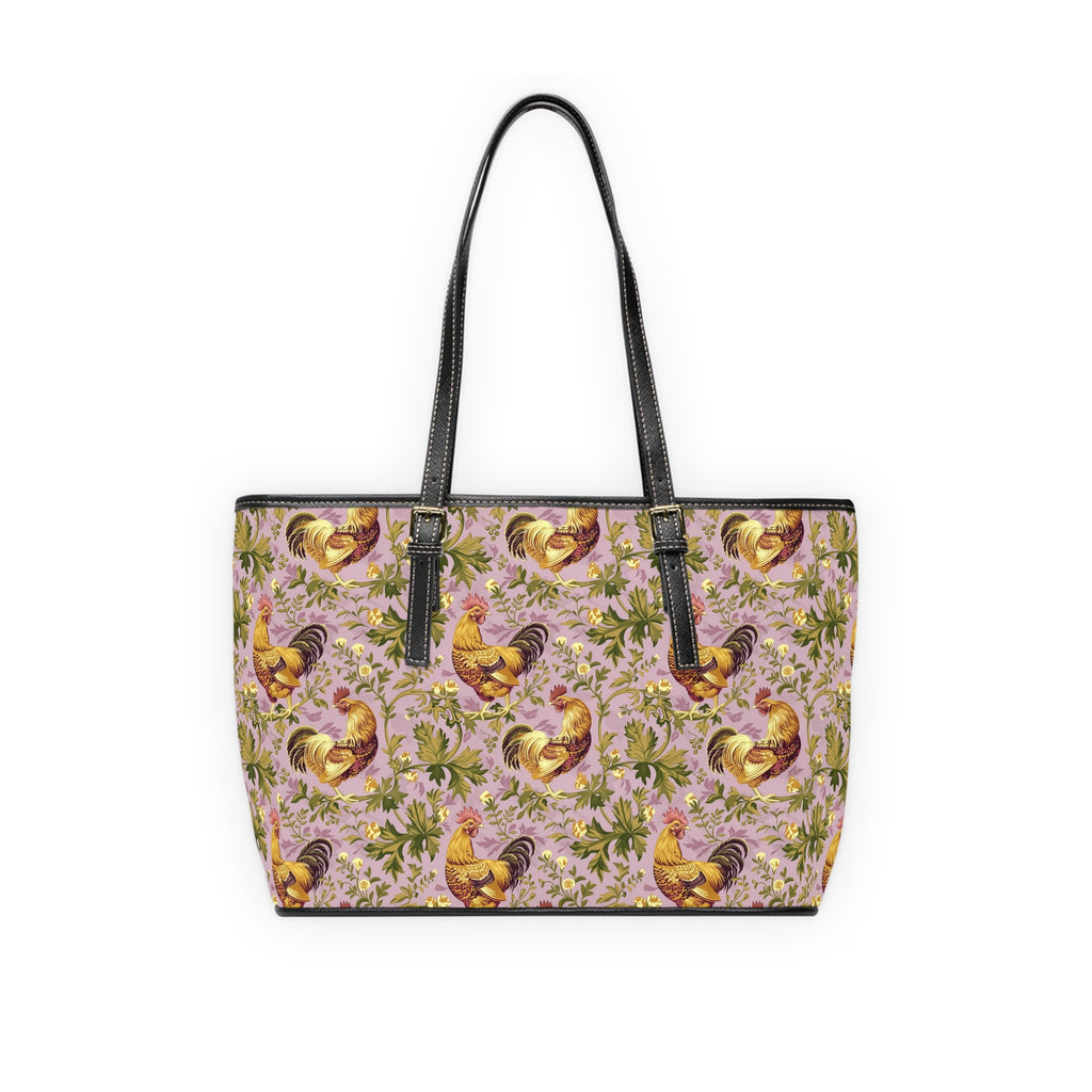 Lavender Botanical Chicken Print Leather Shoulder Bag – Farmhouse Chicken Tote, Cute Hen Pattern Purse, Farm Life Handbag, Backyard Chicken Lover Bag