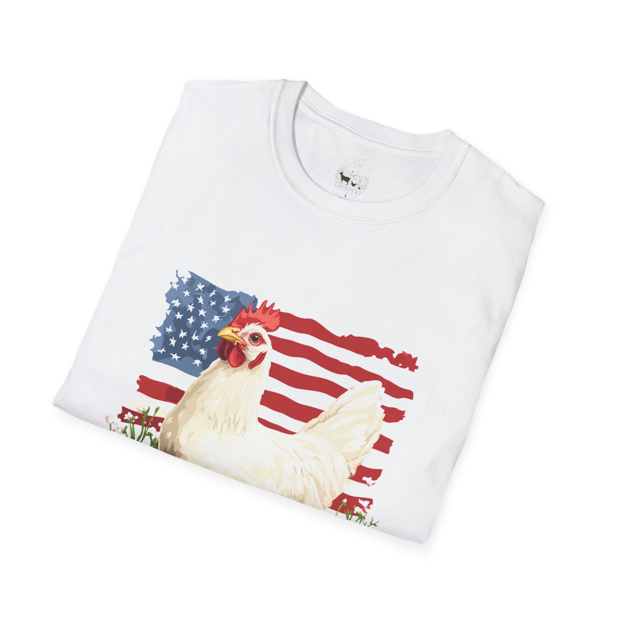 Patriotic Chicken T-Shirt – American Flag Hen Shirt, Farm Life Tee, 4th of July Chicken Shirt, Backyard Chicken Keeper Gift, Homestead Farm Apparel