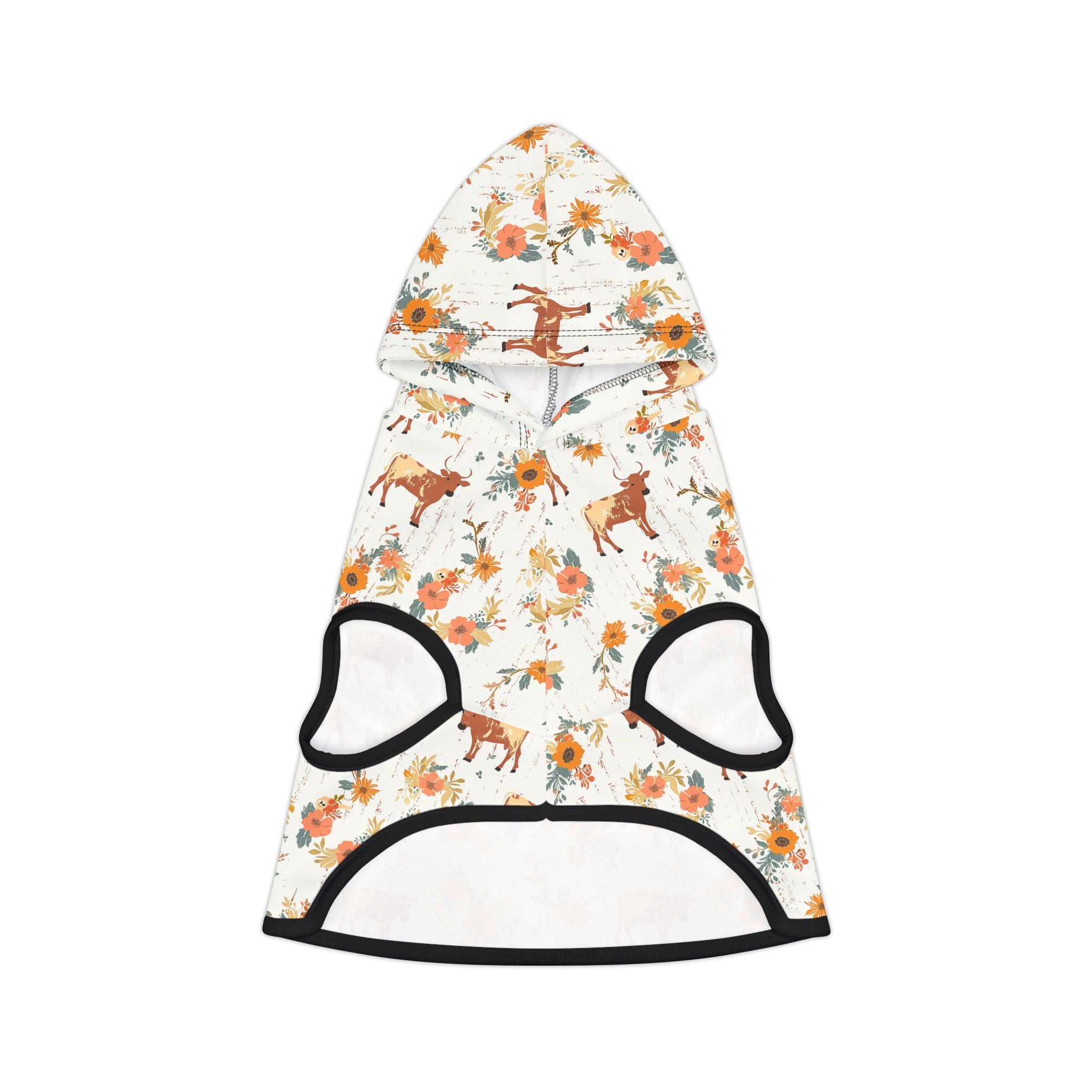 Floral Cow Pet Hoodie | Farmhouse Cattle Dog Hoodie | Cottagecore Farm Animal Pet Sweater | Rustic Cow Print Puppy Hoodie | Country Homestead Pet Apparel | Cozy Farm Life Dog Outfit
