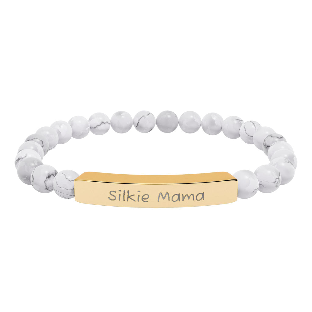 Silkie Mama Natural Stone Stretch Bracelet – Engraved Silkie Chicken Jewelry, Chicken Lover Gift, Rustic Homestead Bracelet