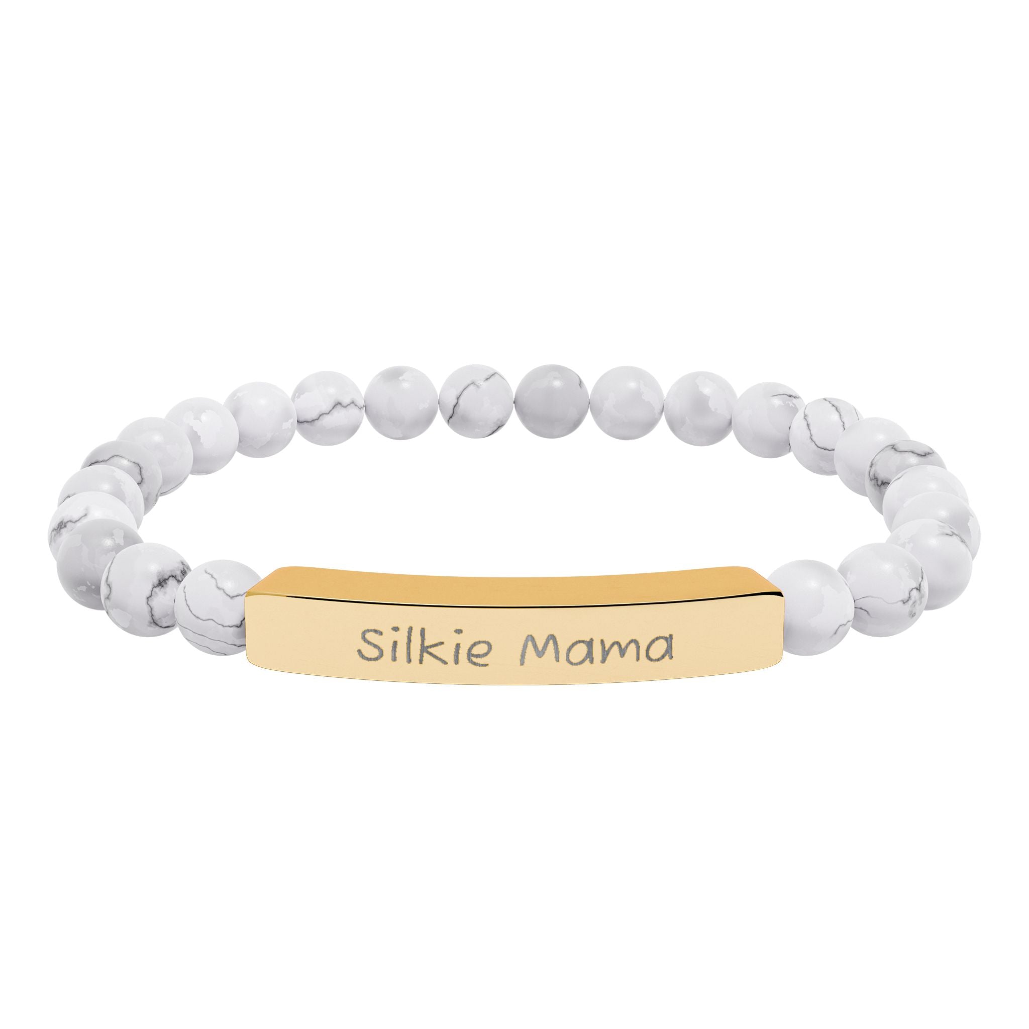 Silkie Mama Natural Stone Stretch Bracelet – Engraved Silkie Chicken Jewelry, Chicken Lover Gift, Rustic Homestead Bracelet