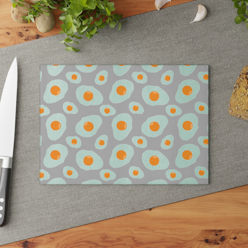 Funny Egg Glass Cutting Board | Farmhouse Kitchen Decor | Fried Egg Pattern Tempered Glass Cutting Board | Gumpert Homestead