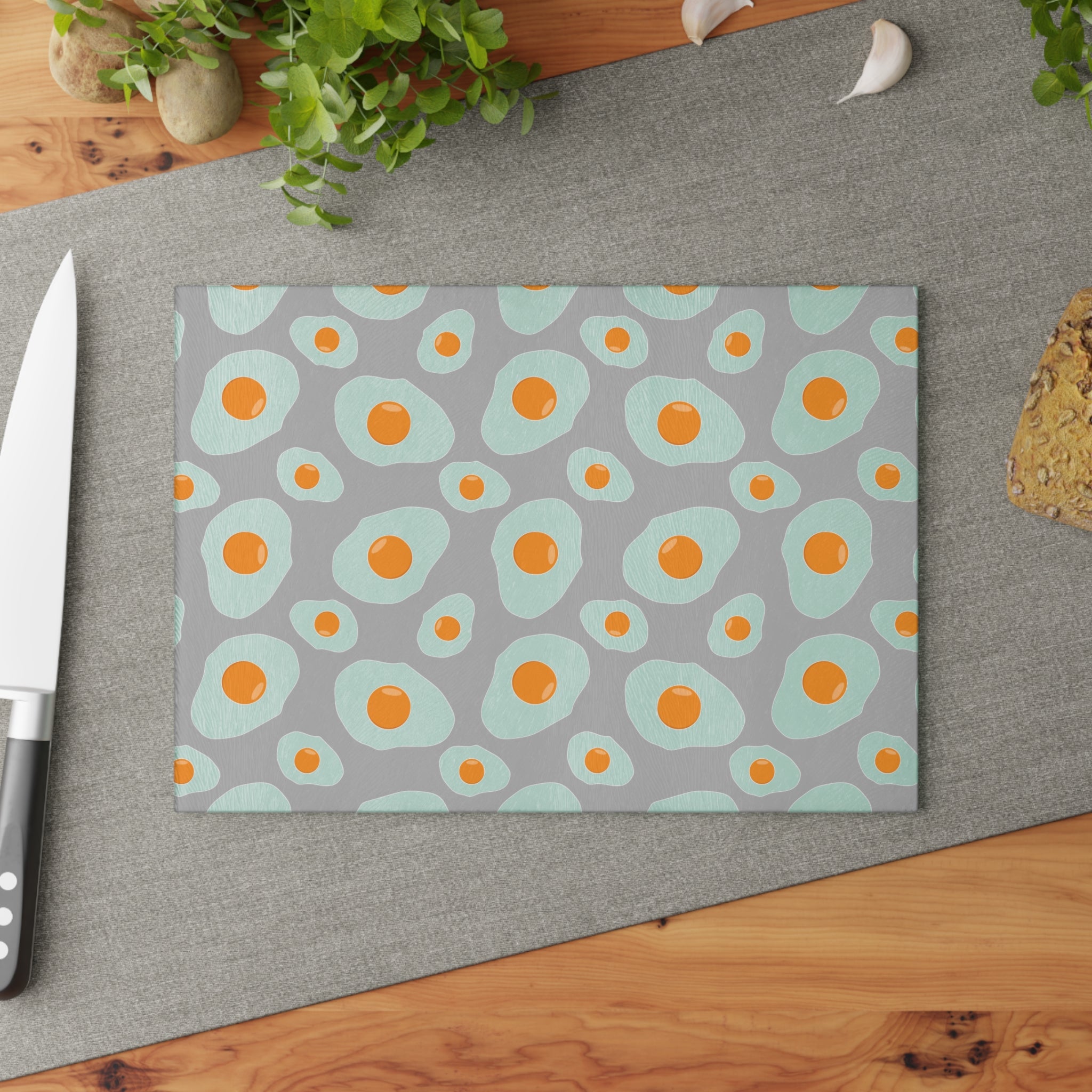 Funny Egg Glass Cutting Board | Farmhouse Kitchen Decor | Fried Egg Pattern Tempered Glass Cutting Board | Gumpert Homestead
