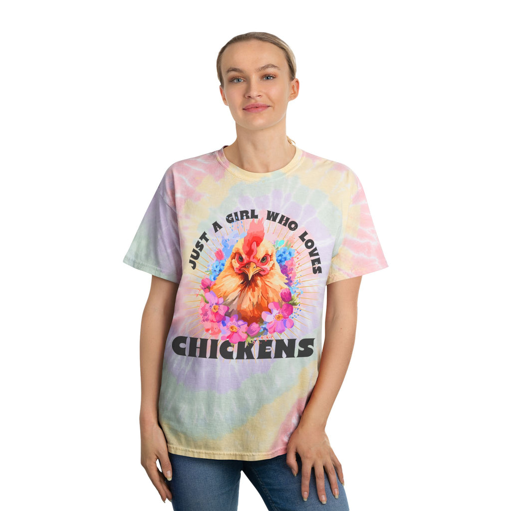 Just a Girl Who Loves Chickens Tie-Dye T-Shirt – Colorful Chicken Lover Tee, Farm Girl Graphic Shirt, Homestead Apparel