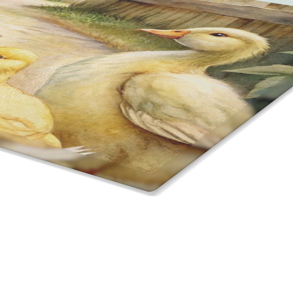 Farmhouse Duck Glass Cutting Board | Cute Duckling Kitchen Decor | Rustic Farm Animal Tempered Glass Cutting Board | Gumpert Homestead