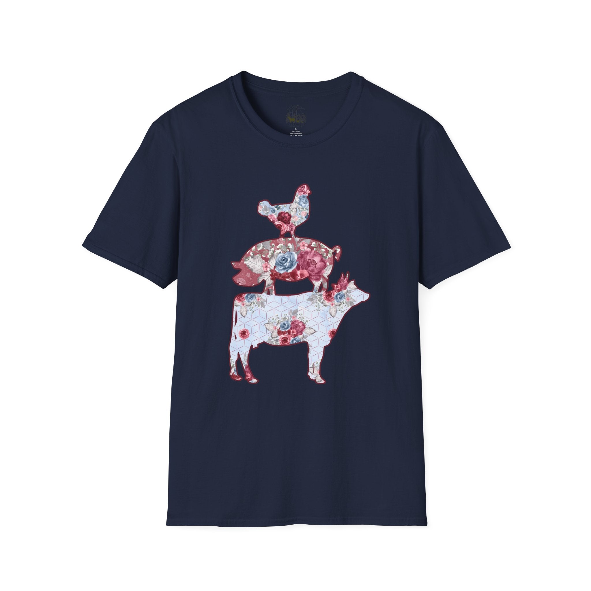 Floral Pig Stack T-Shirt – Cute Farm Pig Shirt, Cottagecore Pig Graphic Tee, Farm Life Animal Shirt, Homestead Apparel, Pig Lover Gift