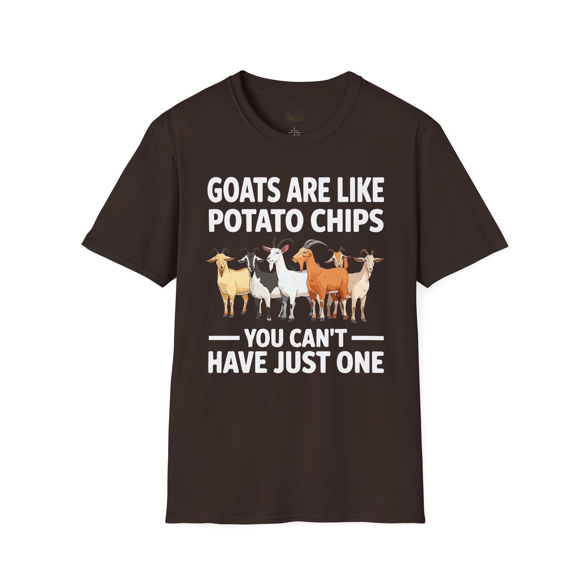 “Goats Are Like Potato Chips – You Can’t Have Just One” Funny Goat Lover Unisex T-Shirt | Farm Life Goat Tee